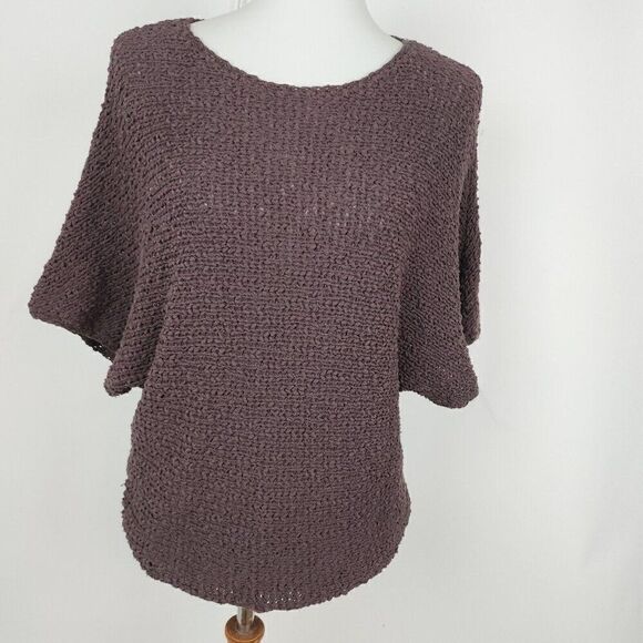 Project Brown Cotton Blend Loose Textured Knit Short Dolman Sleeve Sweater - Picture 1 of 5